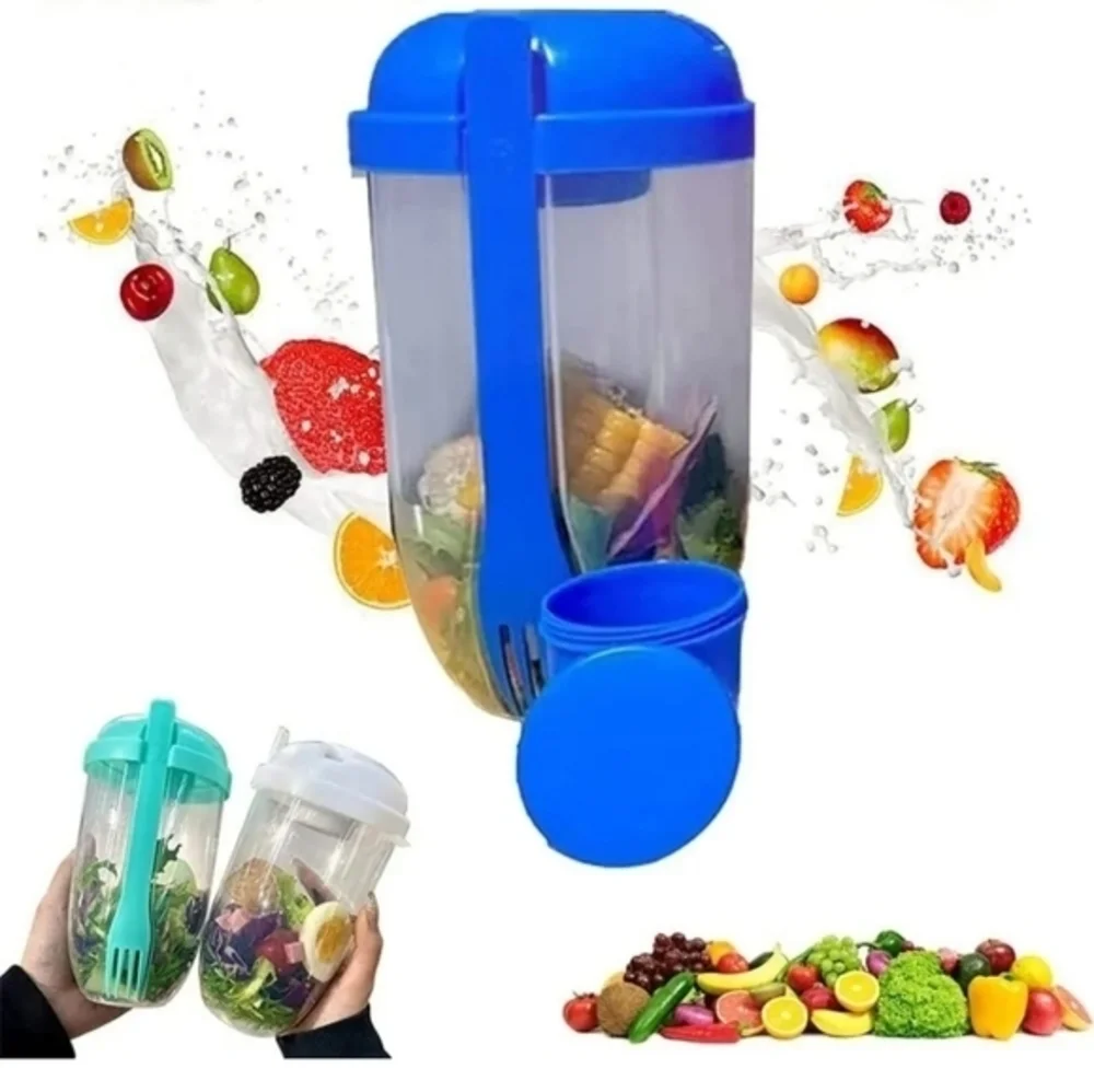Fresh Salad to Go Container‎ Set with Fork and Dressing Holder, Blue (10…